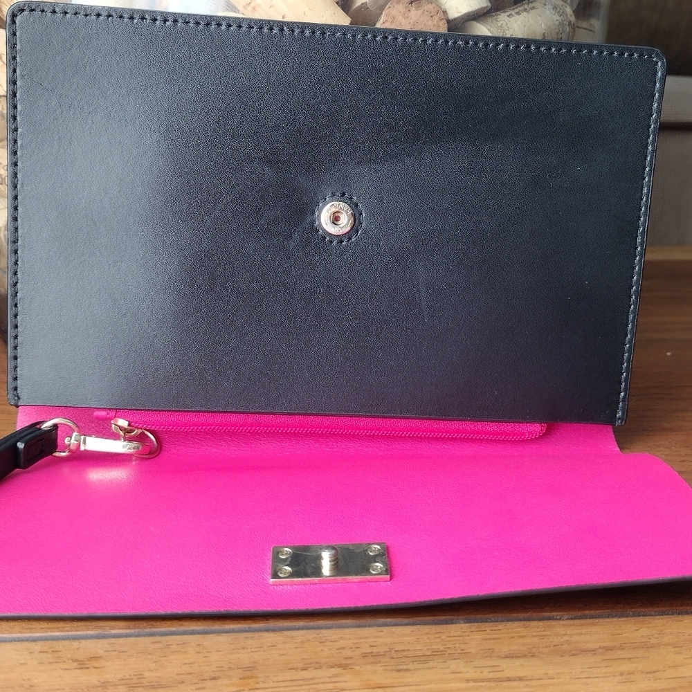 Kate Spade Slim Black & Pink Leather Wristlet With Gold - Picture 2 of 3